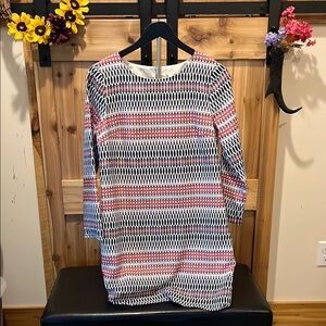 J. Crew Multicolor (Navy, Coral, and White) Geometric Midi Dress